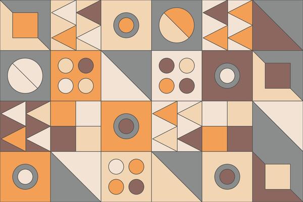 Seamless mosaic pattern with a retro geometric design, showcasing a creative array of shapes and colors in a stylish, minimal composition suitable for modern decor or wallpaper