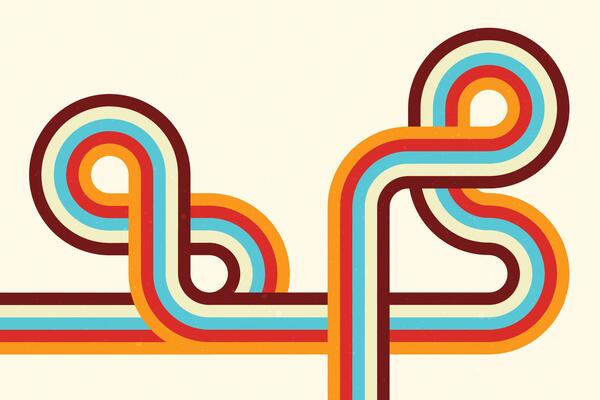 Colorful abstract geometric curves vintage disco vector background