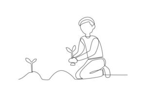 One continuous line drawing of Farmer activity. Agricultural concept. Doodle vector illustration in simple linear style.