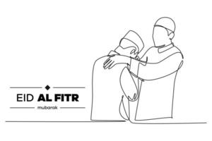 Continuous one line drawing Eid al-Fitr concept. Doodle vector illustration.