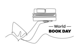 One continuous line drawing of world book day concept. Doodle vector illustration in simple linear style.