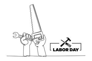 Continuous one line drawing labor day concept. Doodle vector illustration.