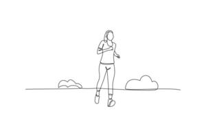 One continuous line drawing of People walking, playing, riding bicycle at city park. Activities outdoors concept. Doodle vector illustration in simple linear style.