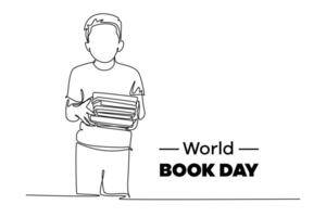 One continuous line drawing of world book day concept. Doodle vector illustration in simple linear style.