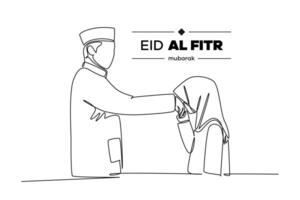 continuo uno línea dibujo eid al-fitr concepto. garabatear vector ilustración.