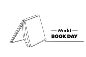 One continuous line drawing of world book day concept. Doodle vector illustration in simple linear style.