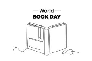 One continuous line drawing of world book day concept. Doodle vector illustration in simple linear style.