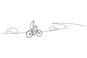 One continuous line drawing of People walking, playing, riding bicycle at city park. Activities outdoors concept. Doodle vector illustration in simple linear style.