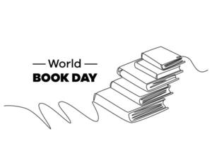 One continuous line drawing of world book day concept. Doodle vector illustration in simple linear style.