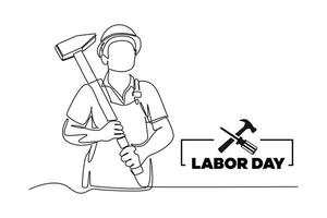 Continuous one line drawing labor day concept. Doodle vector illustration.