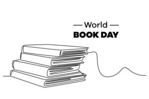 One continuous line drawing of world book day concept. Doodle vector illustration in simple linear style.