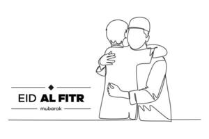 Continuous one line drawing Eid al-Fitr concept. Doodle vector illustration.