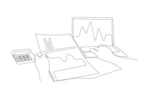 Continuous one line drawing Financial administration concept. Doodle vector illustration.