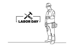 Continuous one line drawing labor day concept. Doodle vector illustration.