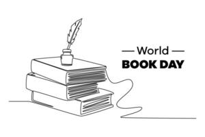 One continuous line drawing of world book day concept. Doodle vector illustration in simple linear style.