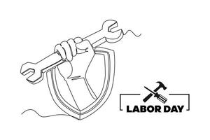 Continuous one line drawing labor day concept. Doodle vector illustration.