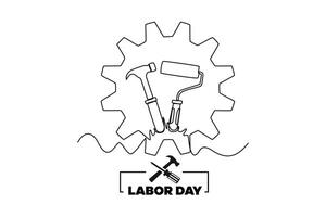 Continuous one line drawing labor day concept. Doodle vector illustration.