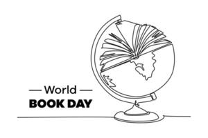 One continuous line drawing of world book day concept. Doodle vector illustration in simple linear style.