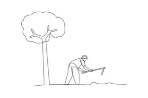 One continuous line drawing of Farmer activity. Agricultural concept. Doodle vector illustration in simple linear style.