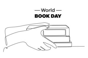 One continuous line drawing of world book day concept. Doodle vector illustration in simple linear style.