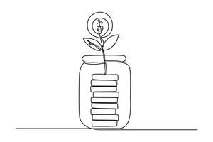 Continuous one line drawing Bank and Finance concept. Doodle vector illustration.