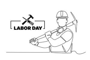 Continuous one line drawing labor day concept. Doodle vector illustration.