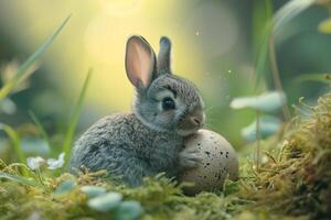 AI generated cute bunny hug easter egg photo