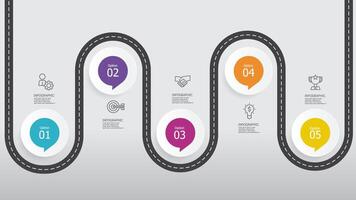 round circle steps timeline infographic element report background with business line icon 5 steps vector