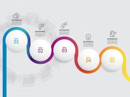 abstract round circle steps timeline infographic element report background with business line icon 5 steps vector