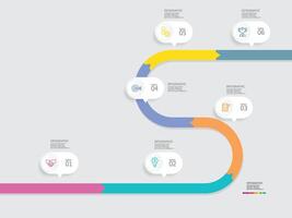 horozontal timeline infographic element report background with business line icon 6 steps vector