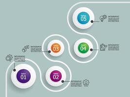 horizontal round circle steps timeline infographic element report background with business line icon 5 steps vector