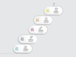 resumen redondo cuadrado pasos cronograma infografía elemento reporte antecedentes con negocio línea icono 5 5 pasos vector