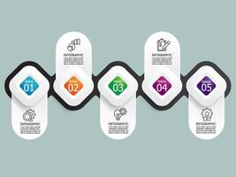 abstractl round square steps timeline infographic element report background with business line icon 5 steps vector