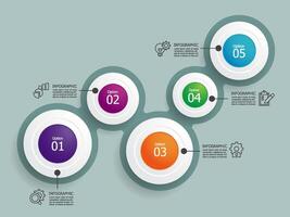 horizontal round circle steps timeline infographic element report background with business line icon 5 steps vector