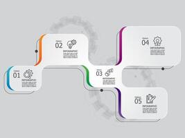 abstract round square steps timeline infographic element report background with business line icon 5 steps vector