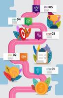 business data visualization horizonta steps timeline infographic element report layout template background with business line icon 5 steps vector