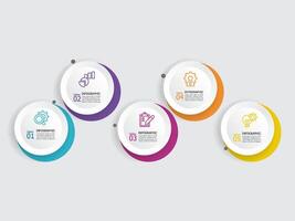 horizontal round circle steps timeline infographic element report background with business line icon 5 steps vector