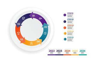 abstract circle timeline infographic element business data visualization steps report layout template background with business line icon 5 steps vector