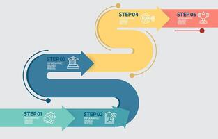 business data visualization horizonta steps timeline infographic element report layout template background with business line icon 5 steps vector