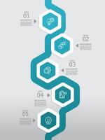 vertical round hexagon steps timeline infographic element report background with business line icon 5 steps vector