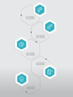 vertical round hexagon steps timeline infographic element report background with business line icon 5 steps vector