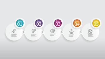 horizontal round circle steps timeline infographic element report background with business line icon 5 steps vector