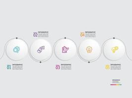 round circle steps timeline infographic element report background with business line icon 5 steps vector