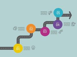 vertical round circle steps timeline infographic element report background with business line icon 5 steps vector