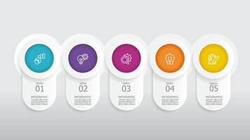 horizontal round circle steps timeline infographic element report background with business line icon 5 steps vector