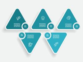 horizontal triangle round steps timeline infographic element report background with business line icon 5 steps vector