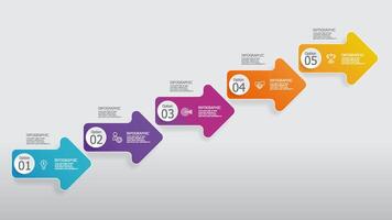 arrow growth steps timeline infographic element report background with business line icon 5 steps vector