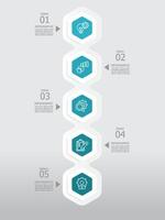 vertical redondo hexágono pasos cronograma infografía elemento reporte antecedentes con negocio línea icono 5 5 pasos vector