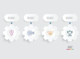 horizontal cog gear wheel steps timeline infographic element report background with business line icon 4 steps vector