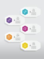 vertical round hexagon steps timeline infographic element report background with business line icon 5 steps vector